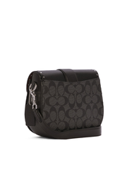 Coach C3593 Georgie Saddle Bag In Colorblock Signature Canvas With Rivets Silver Graphite/Black Multi