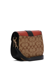 Coach C3593 Georgie Saddle Bag In Colorblock Signature Canvas With Rivets Terracotta Khaki Multi