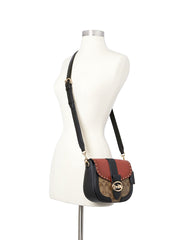 Coach C3593 Georgie Saddle Bag In Colorblock Signature Canvas With Rivets Terracotta Khaki Multi