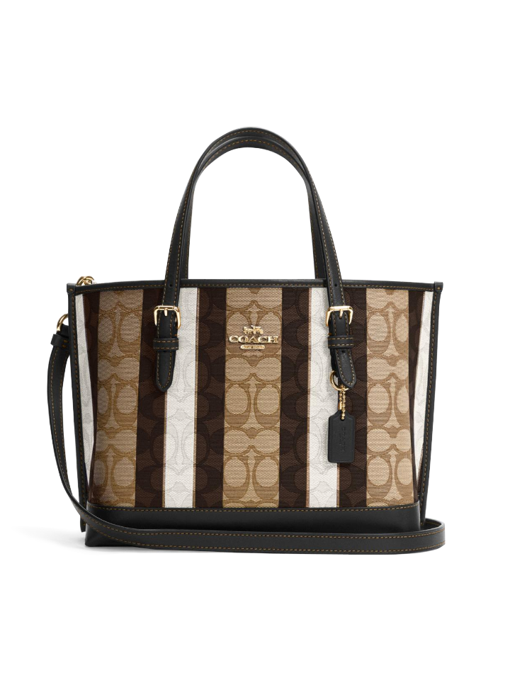 Coach-C4086-Mollie-Tote-25-In-Signature-Jacquard-With-Stripes-Khaki-Black-Multi-Balilene-depan