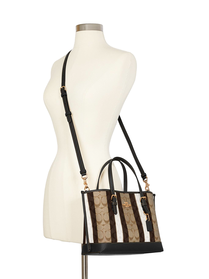 Coach-C4086-Mollie-Tote-25-In-Signature-Jacquard-With-Stripes-Khaki-Black-Multi-Balilene-onmodel