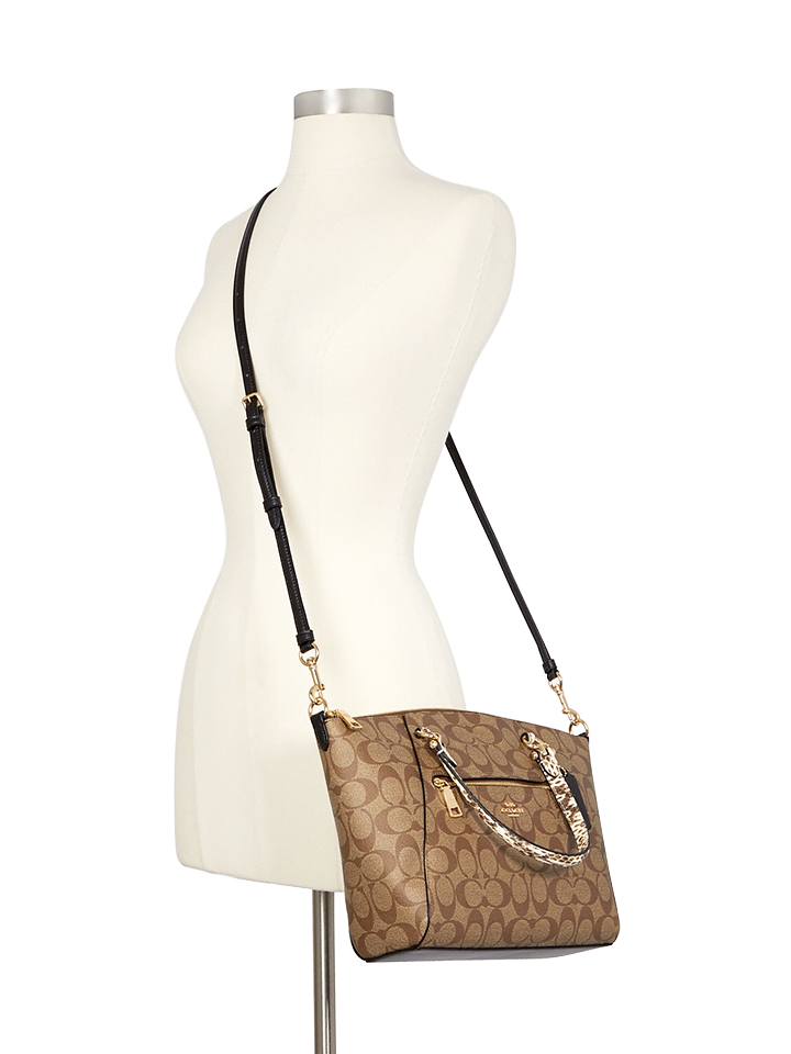 Coach C4293 Prairie Satchel In Colorblock Signature Canvas Khaki Black Balilene