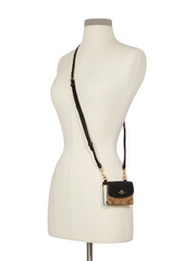 Coach C5577 Flap Card Case On Lanyard In Colorblock Signature Canvas Khaki Black