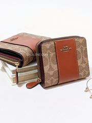 Coach Billfold Wallet In Colorblock Signature Canvas Tan Rust