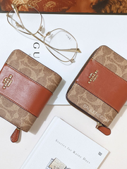 Coach Billfold Wallet In Colorblock Signature Canvas Tan Rust