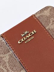 Coach Billfold Wallet In Colorblock Signature Canvas Tan Rust