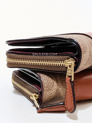 Coach Billfold Wallet In Colorblock Signature Canvas Tan Rust