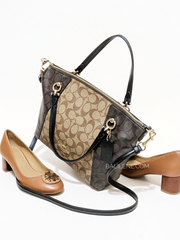 Coach Kacey Satchel In Blocked Signature Canvas Khaki Brown Multi