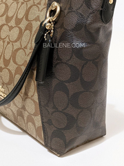 Coach Kacey Satchel In Blocked Signature Canvas Khaki Brown Multi