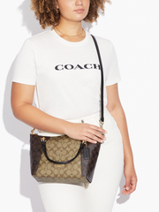 Coach Kacey Satchel In Blocked Signature Canvas Khaki Brown Multi