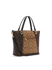 Coach Kacey Satchel In Blocked Signature Canvas Khaki Brown Multi