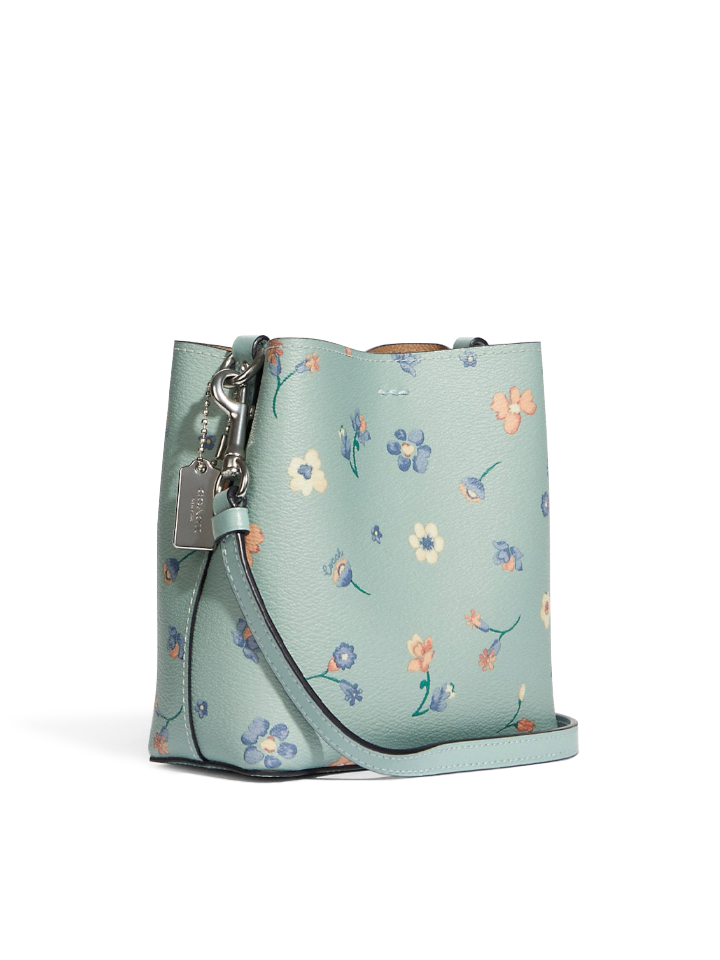 Coach C8608 Mini Town Bucket Bag With Mystical Floral Print Silver/Light  Teal Multi