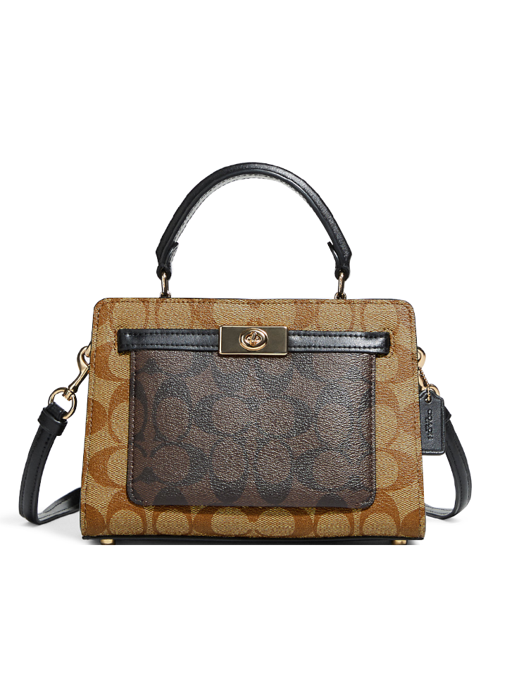 Coach C8688 Mini Lane Top Handle In Blocked Signature Canvas Gold/Khak
