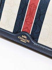 Coach Anna Foldover Clutch Crossbody In Signature Jacquard With Stripes Gold/Chalk Multi