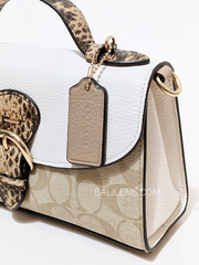 Coach CA427 Kleo Top Handle In Blocked Signature Canvas Light Khaki Chalk Multi