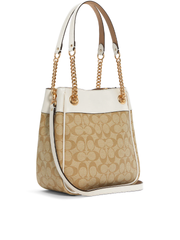 Coach Cammie Chain Bucket Bag In Signature Canvas Light Khaki Chalk