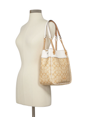Coach Cammie Chain Bucket Bag In Signature Canvas Light Khaki Chalk