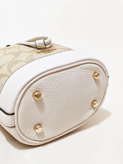 Coach Dempsey Drawstring Bucket Bag 15 In Signature Canvas Gold/Light Khaki Chalk