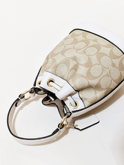 Coach Dempsey Drawstring Bucket Bag 15 In Signature Canvas Gold/Light Khaki Chalk