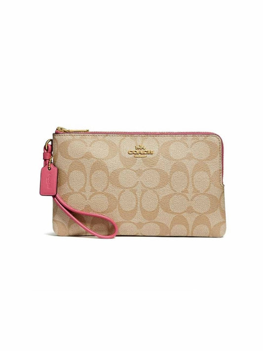 Coach F16109 Large Double Zip Wallet Signature Light Khaki Rouge