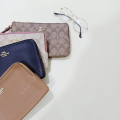 Coach F16109 Large Double Zip Wallet Signature Light Khaki Rouge