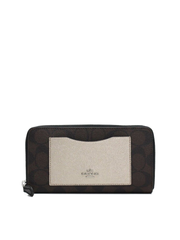 Coach F22712 Accordion Zip Wallet In Colorblock Signature Canvas Brown Black/Platinum