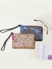 Coach F39150 Corner Zip Wristlet In Signature Canvas Brown Black Multi