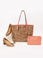 Coach F45348 Reversible City Tote Tossed Peony Print Signature Khaki Pink Multi