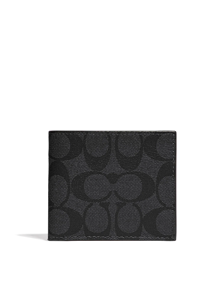 Coach-F66551-Id-Billfold-Wallet-In-Signature-Canvas-Charcoal-Black-Balilene-depan