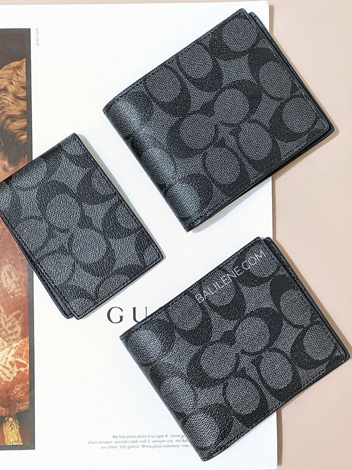 Coach Compact Id Wallet In Signature Canvas Charcoal Black Balilene