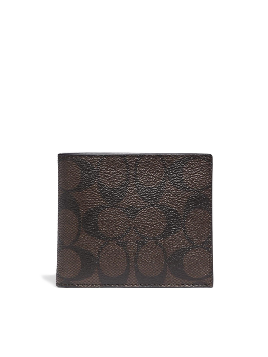 Coach Compact Id Wallet In Signature Canvas Mahogany Black