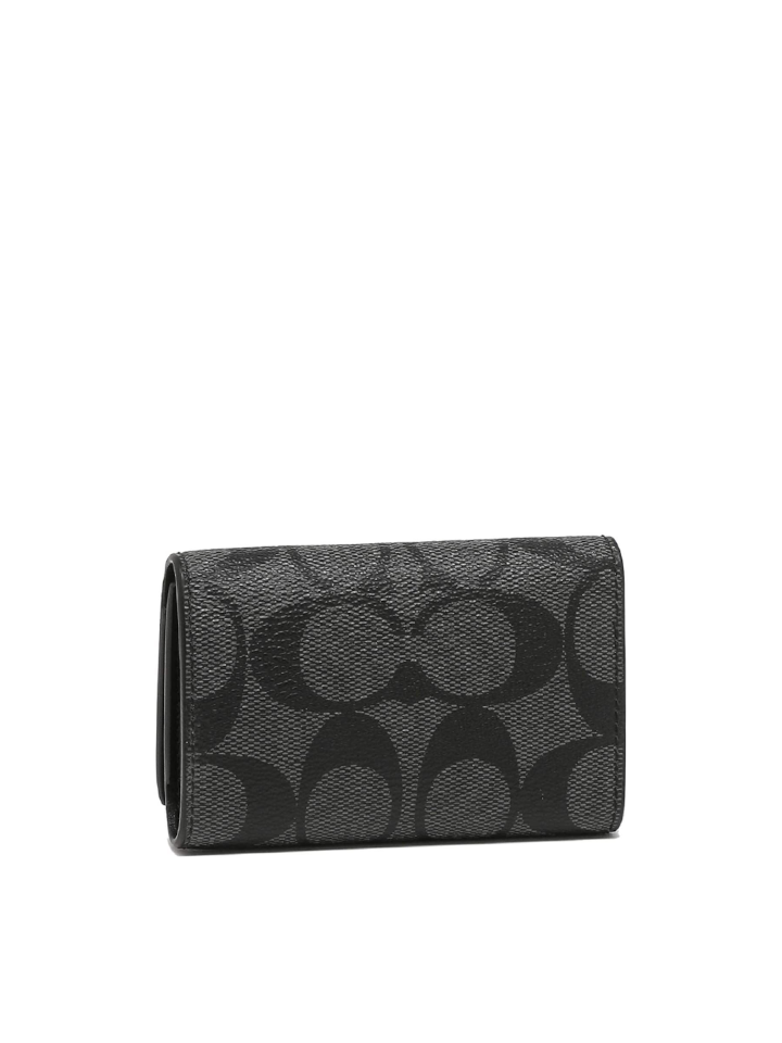 Coach Five Ring Key Case In Signature Canvas Charcoal