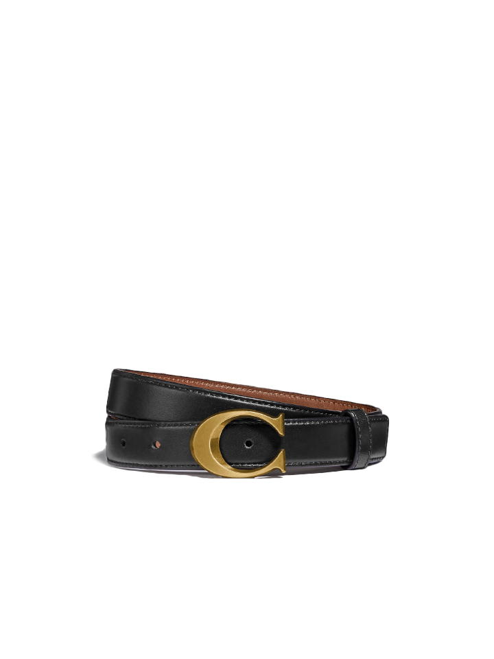 Coach F83960 Signature Buckle Belt 25Mm Brass Black Dark Saddle