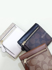 Coach F87589 Small Trifold Wallet Snap Leather Khaki Saddle