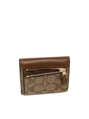 Coach F87589 Small Trifold Wallet Snap Leather Khaki Saddle