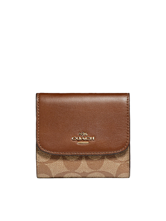 Coach F87589 Small Trifold Wallet Snap Leather Khaki Saddle