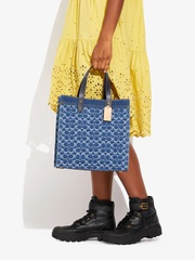 Coach Field Tote In Signature Denim Midnight Navy