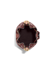 Coach Mini Dempsey Bucket Bag In Signature Jacquard With Stripe And Coach Patch Wine Multi