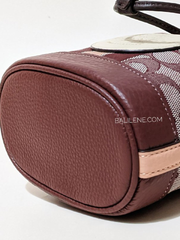 Coach Mini Dempsey Bucket Bag In Signature Jacquard With Stripe And Coach Patch Wine Multi