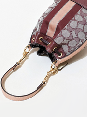 Coach Mini Dempsey Bucket Bag In Signature Jacquard With Stripe And Coach Patch Wine Multi