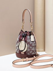 Coach Mini Dempsey Bucket Bag In Signature Jacquard With Stripe And Coach Patch Wine Multi