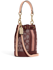 Coach Mini Dempsey Bucket Bag In Signature Jacquard With Stripe And Coach Patch Wine Multi