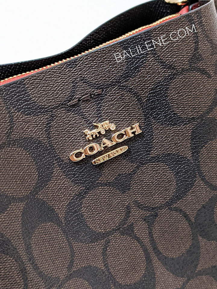 Coach-Mollie-Bucket-Bag-22-In-Signature-Canvas-Brown-Black-Balilene-detail-logo