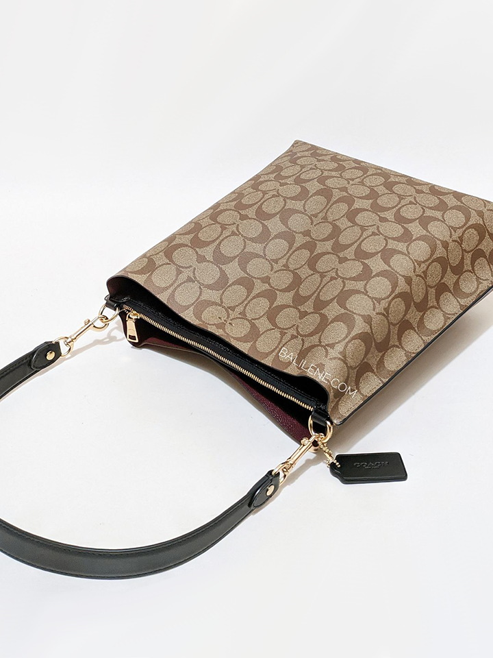 Coach-Mollie-Bucket-Bag-In-Signature-Canvas-Khaki-Black-Balilene-detail-belakang