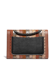 Coach Parker With Signature Canvas Patchwork Stripes And Snakeskin Detail Tan Black Multi