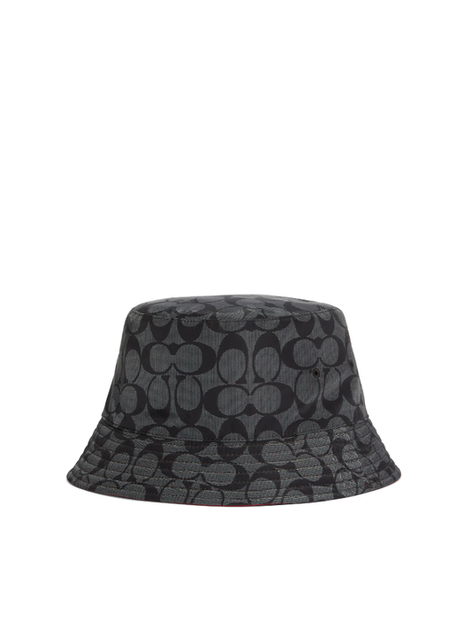 Coach-Reversible-Nylon-Bucket-Hat-Mars-Red-Charcoal-Signature-Balilene-depan