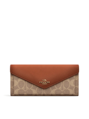 Coach Soft Wallet In Colorblock Signature Canvas Tan Rust