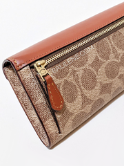 Coach Soft Wallet In Colorblock Signature Canvas Tan Rust