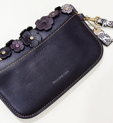 Coach 22935 Small Tea Rose Wristlet Black Clutch Bag