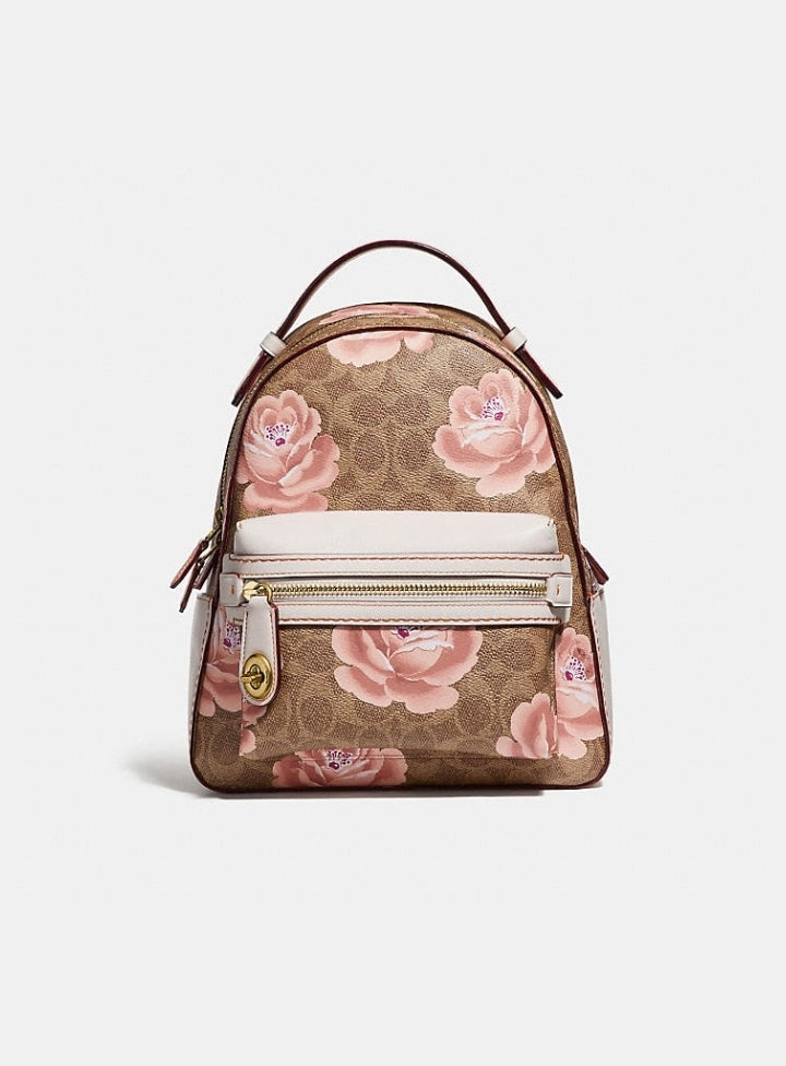 coach campus backpack 23 white Coach 30954 Campus Backpack 23 In Signature Rose Print – Balilene